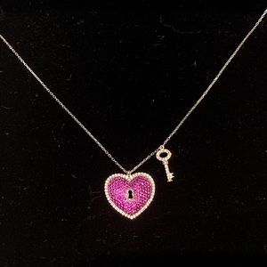 Pink tourmaline heart set in sterling necklace